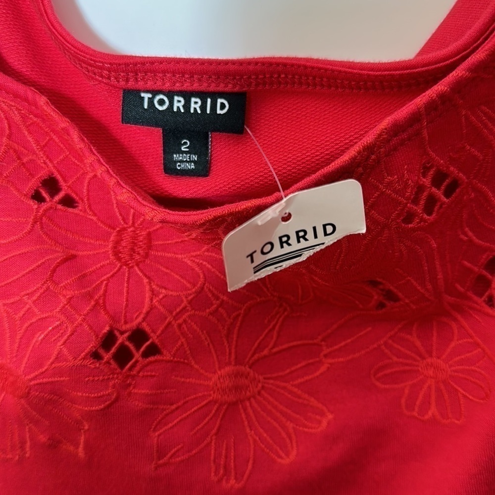 Torrid 2 OFF-SHOULDER Light WEIGHT FRENCH TERRY EMBROIDERED SWEATSHIRT - Picture 9 of 10